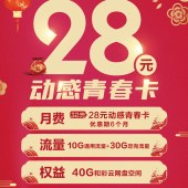 新入网（免费赠送1张移动青春卡，内含40G流量+100元话费）